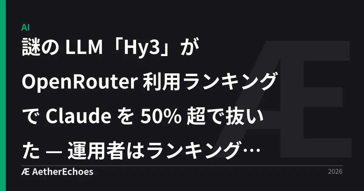 謎の LLM「Hy3」が OpenRouter 利用ランキングで Claude を 50% 超で抜いた — 運用者はランキングをどう読むか